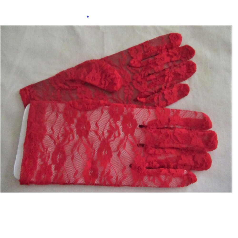 floral lace gloves Wrist-length Red Size 7